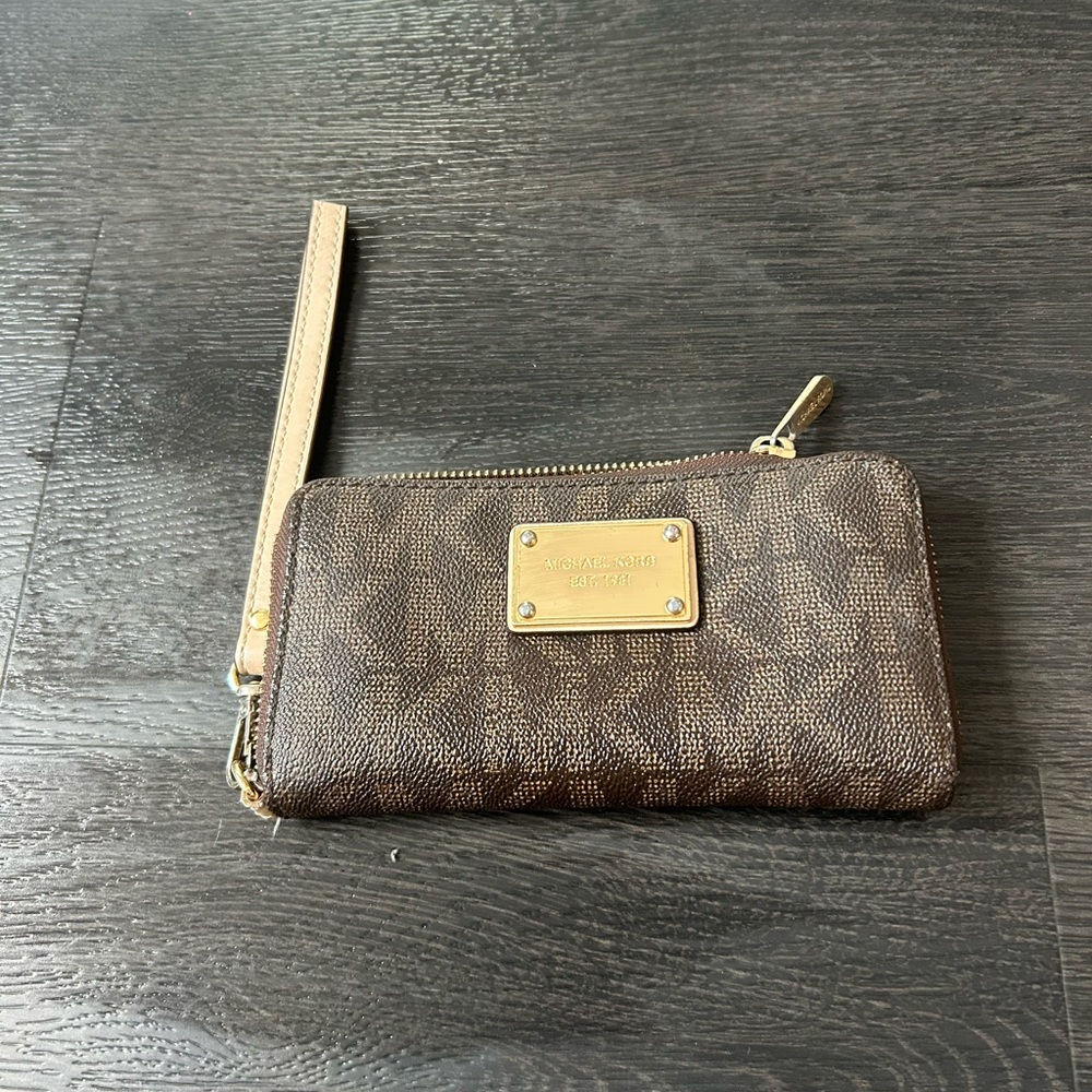 Michael Kors Dark Brown Monogram Coated Canvas Zip Around Wallet